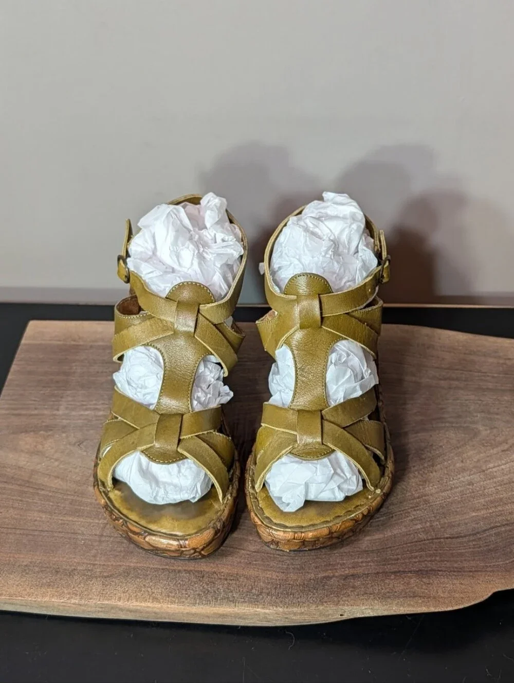 Born Olive Green Strappy Wedge Sandals